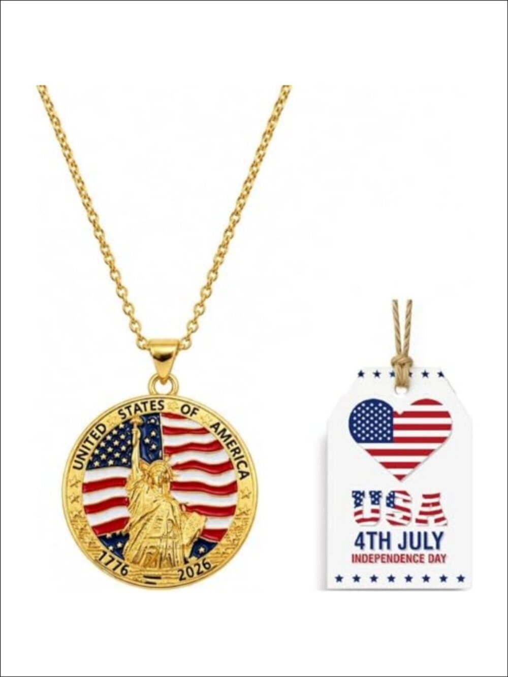 1776-2026 Statue of Liberty Pendant Necklace 18K Gold Plated
